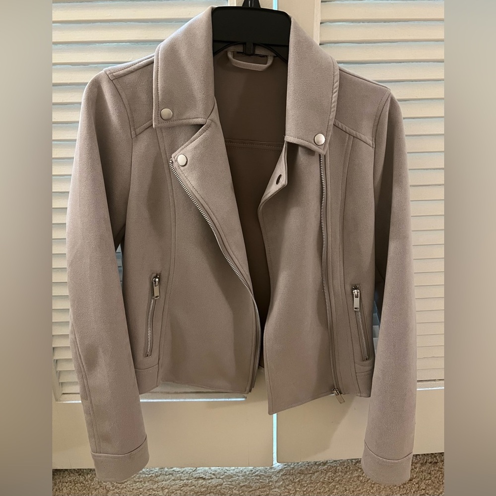 Gray Suede  Moto Asymmetrical Zipper Jacket